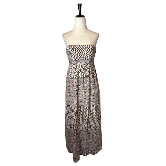 Anthropologie Edme & Esyllte Dress Women 0 Ivory Brown Strapless Hypnotic Maxi - Picture 2 of 14